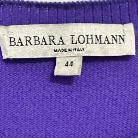 BARBARA LOHMANN 100% Cashmere 44 XL Italian Knit Purple Button Sweater fuzzy